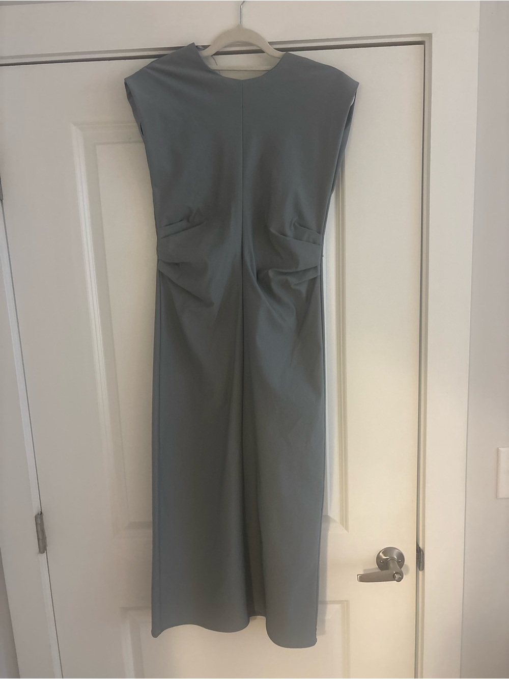 glam Structured Sleeveless Midi Dress in Slate Grey